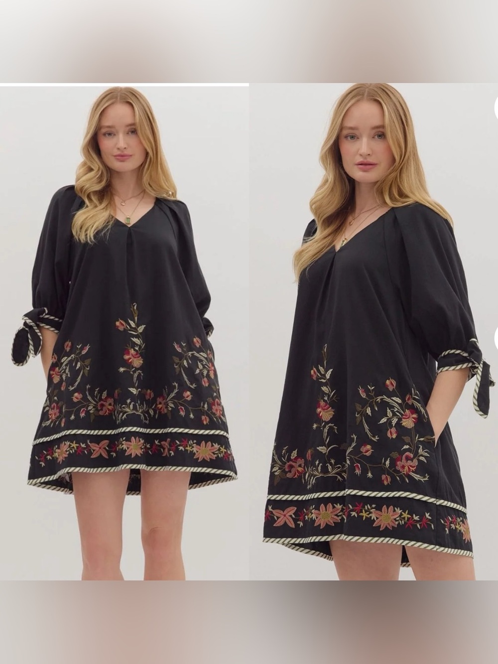 Entro embroidered mini dress with tie sleeves